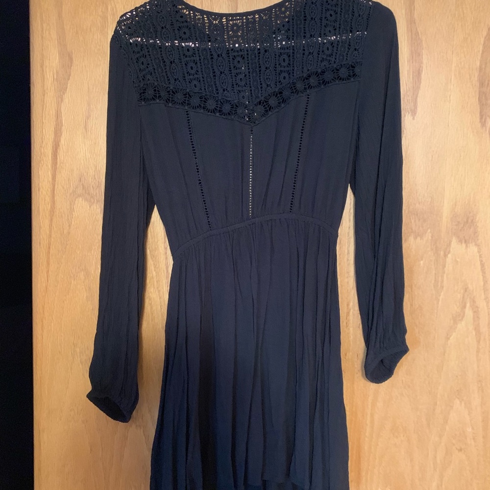 Black dress with open back.